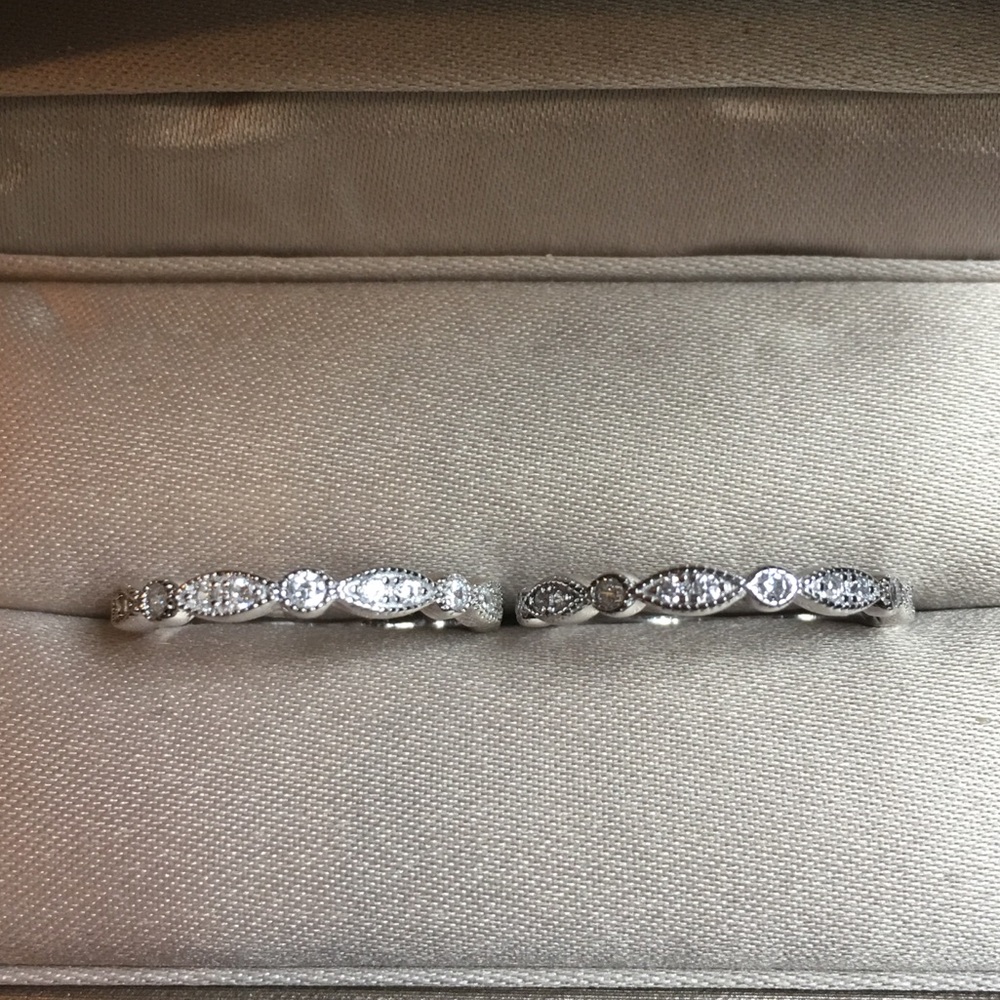 ❤️2pcs 925 Silver Wedding Bands Promise Pave Rings
